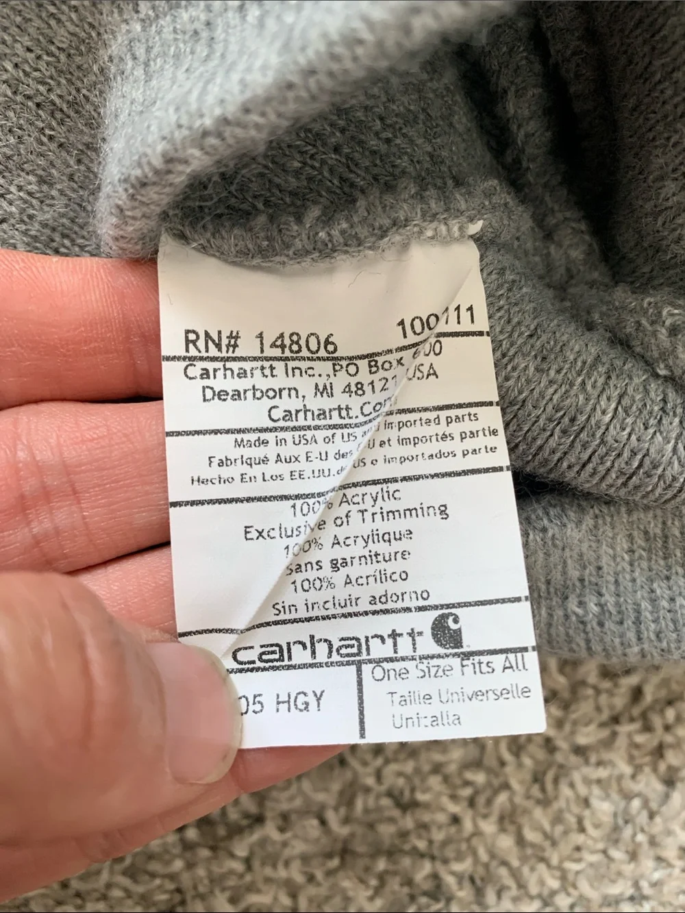 Carhartt Kids Gray Beanie with Yellow Logo Patch
